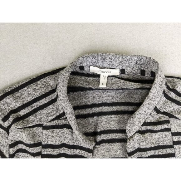 Maurices Women's Sweater Size Large Gray Striped 3/4 Sleeve Cardigan - Picture 4 of 7
